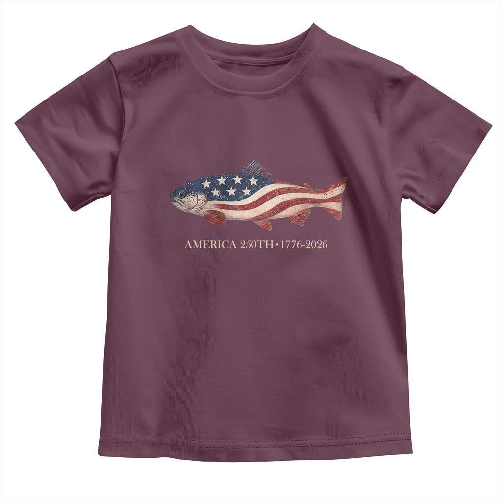 America 250th Anniversary Patriotic Fish Graphic Toddler T Shirt American Flag Salmon Trout Fishing 1776 to 2026 Semiquincentennial