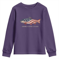 America 250th Anniversary Patriotic Fish Graphic Youth Sweatshirt American Flag Salmon Trout Fishing 1776 to 2026 Semiquincentennial