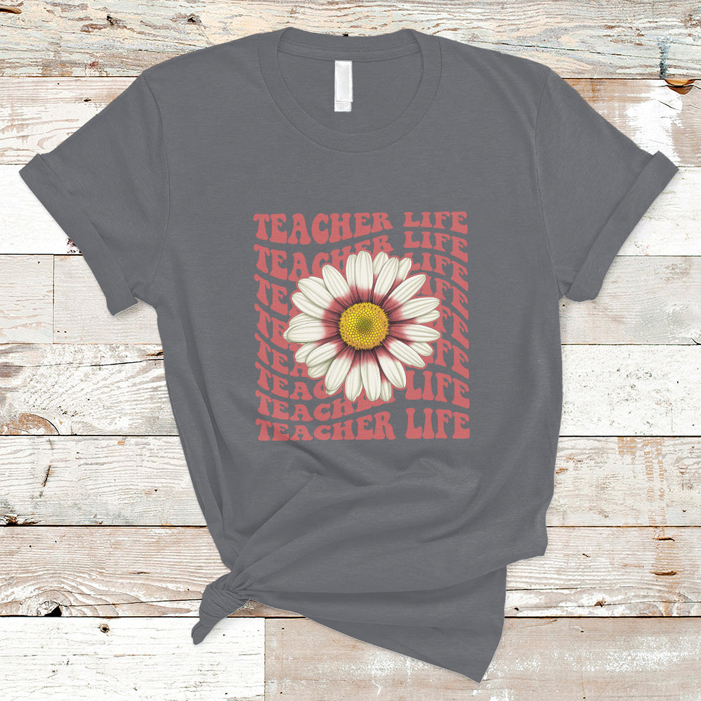 Teacher Life T Shirt Back To School Inspiration Groovy Daisy - Wonder Print Shop