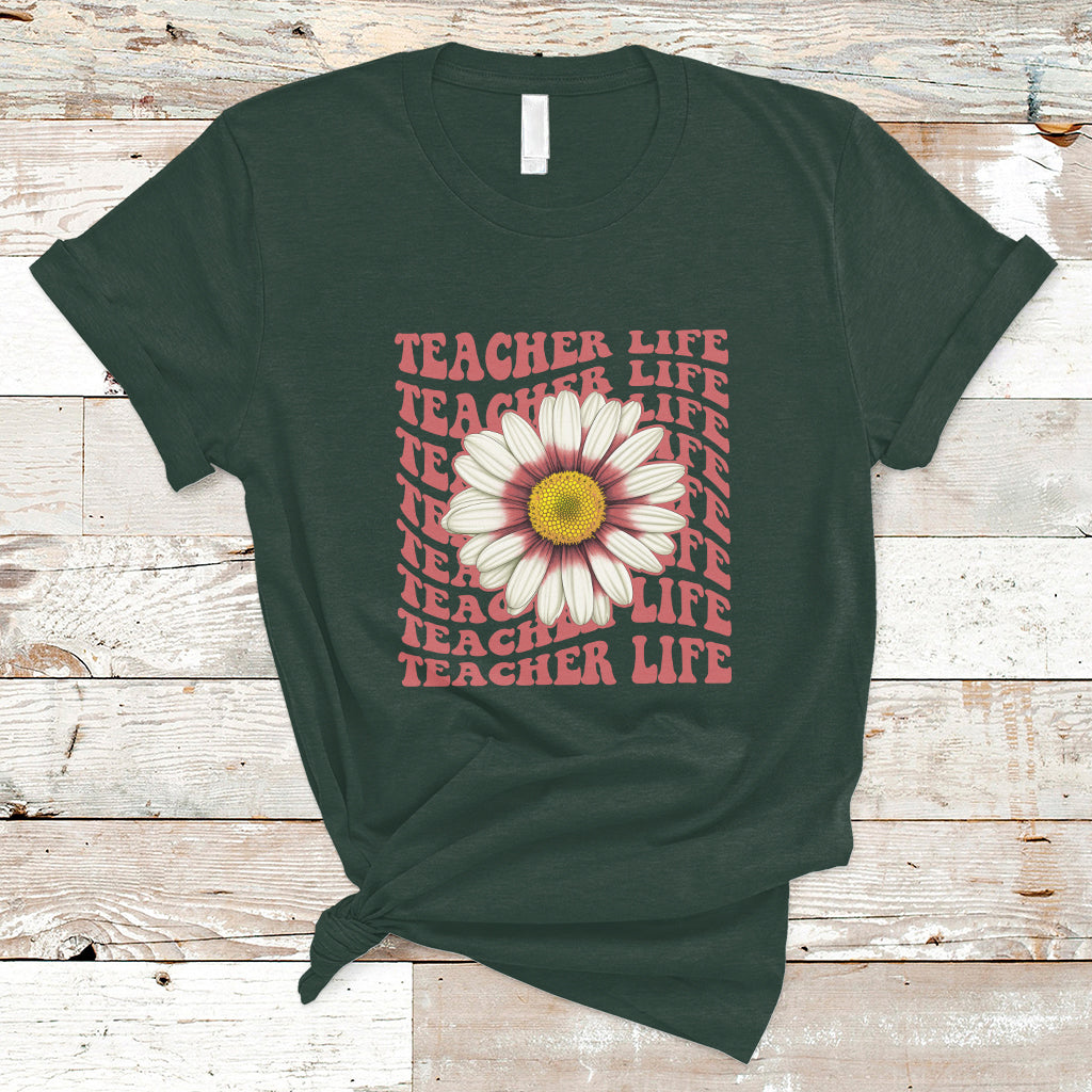 Teacher Life T Shirt Back To School Inspiration Groovy Daisy - Wonder Print Shop