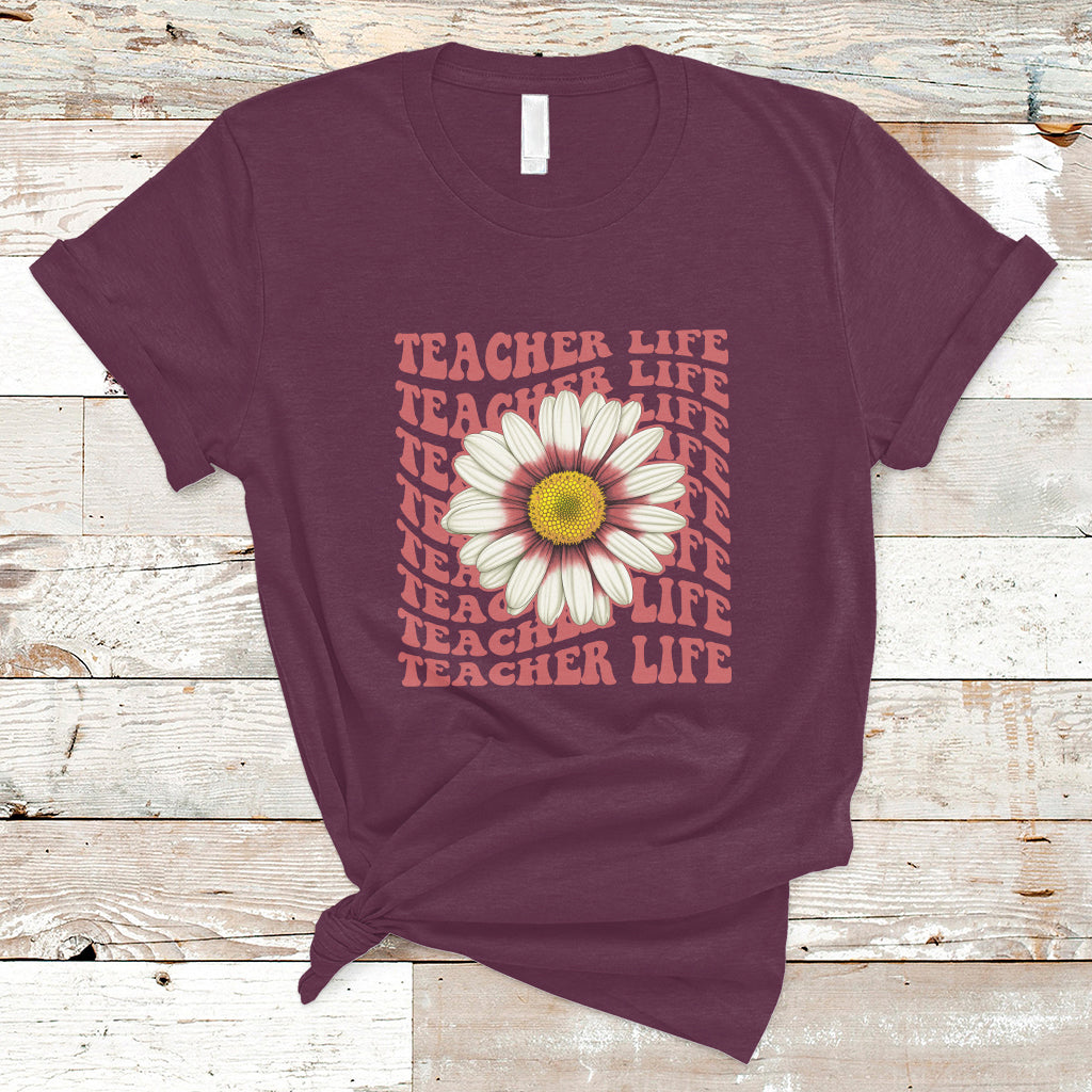 Teacher Life T Shirt Back To School Inspiration Groovy Daisy - Wonder Print Shop
