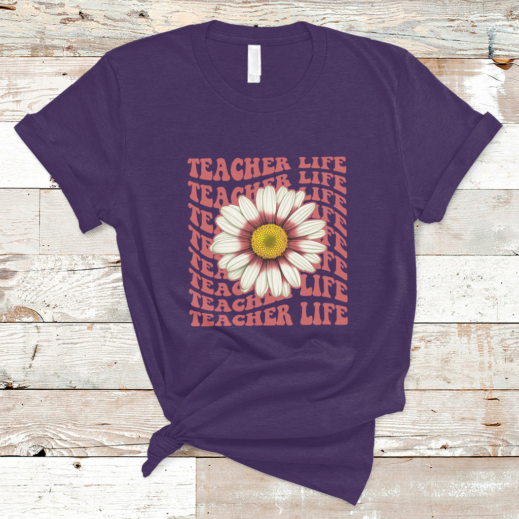 Teacher Life T Shirt Back To School Inspiration Groovy Daisy - Wonder Print Shop