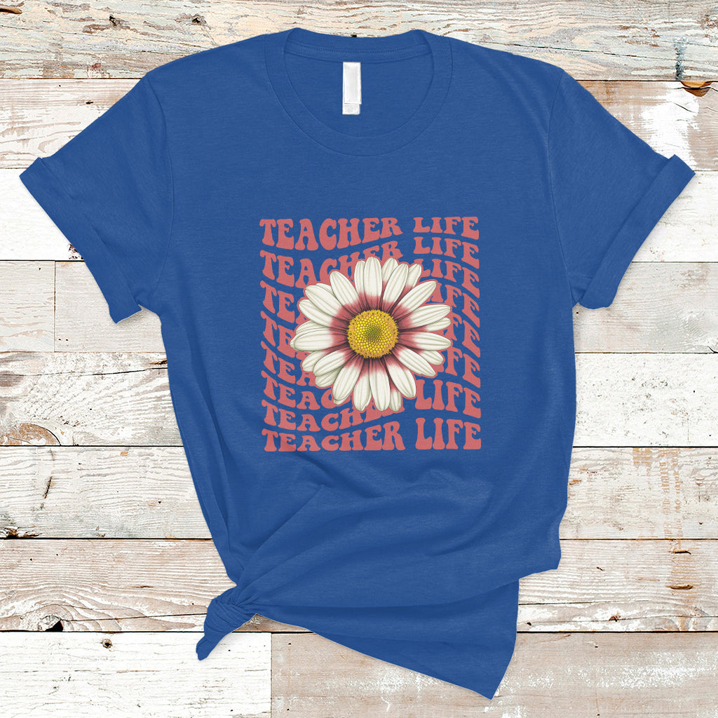 Teacher Life T Shirt Back To School Inspiration Groovy Daisy - Wonder Print Shop