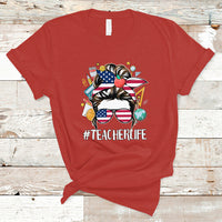Teacher Life T Shirt American Messy Bun First Day Of School - Wonder Print Shop