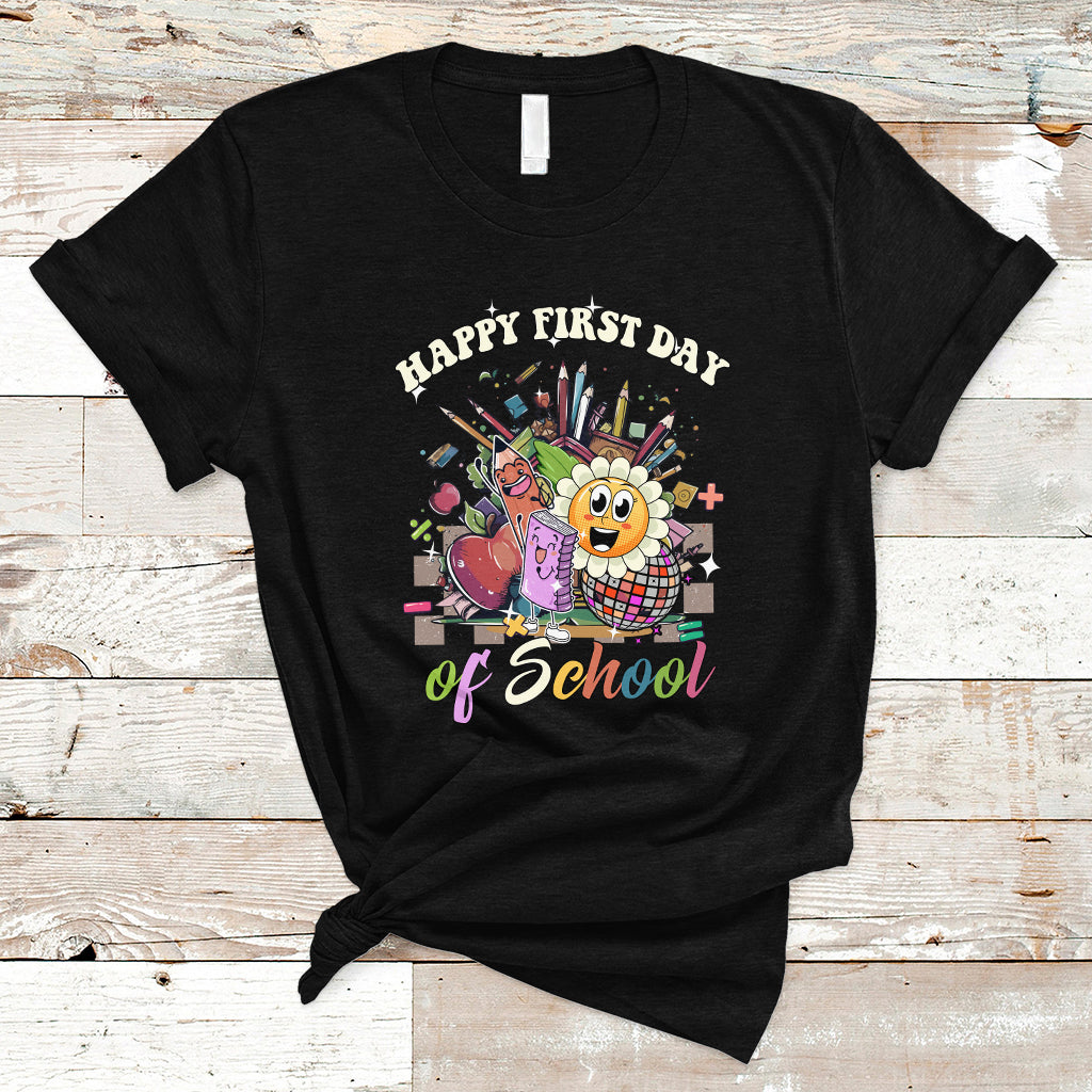Happy First Day Of School T Shirt Back To School Retro Groovy - Wonder Print Shop