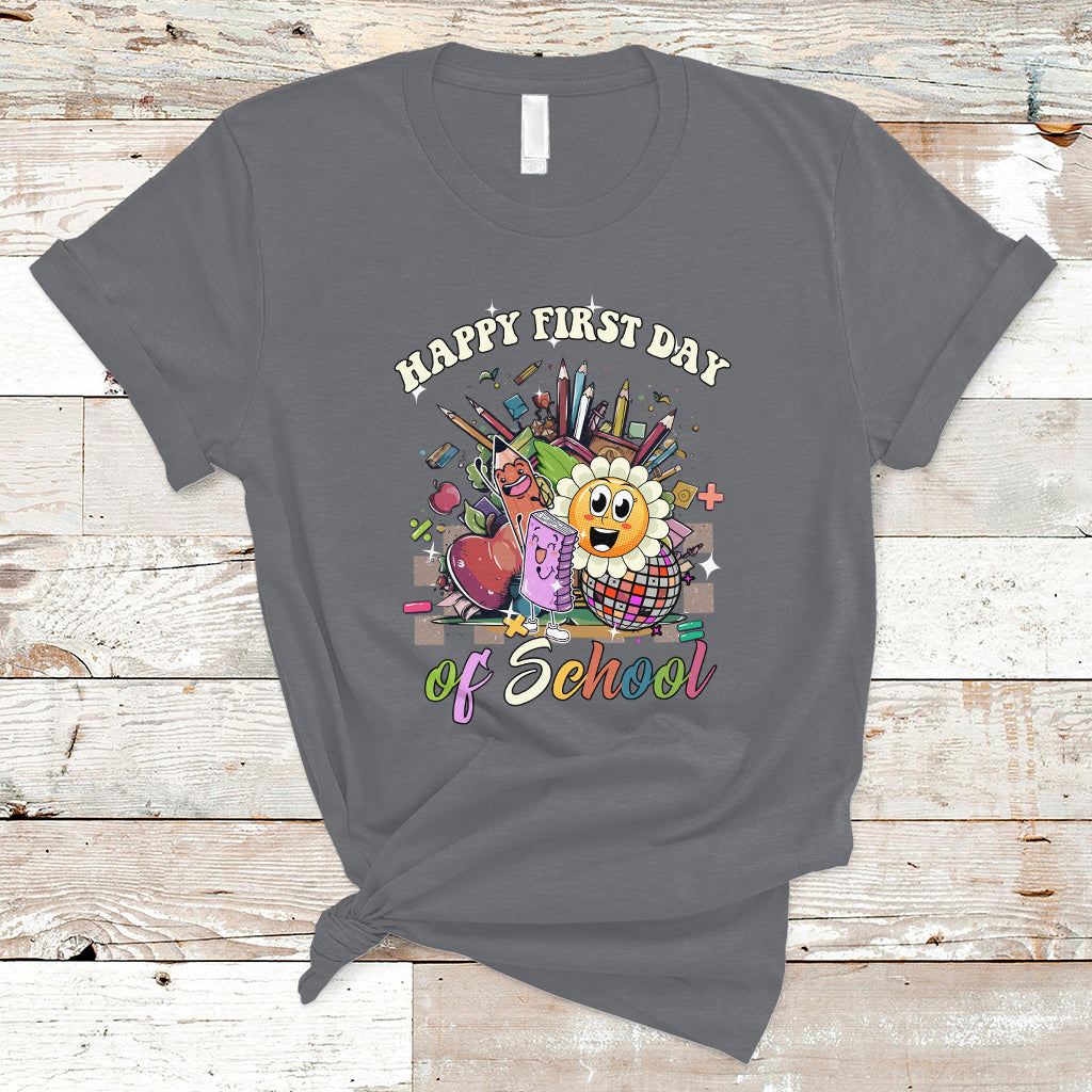 Happy First Day Of School T Shirt Back To School Retro Groovy - Wonder Print Shop