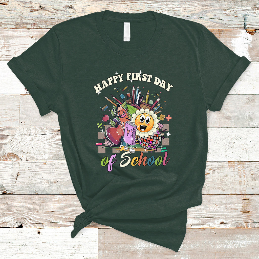 Happy First Day Of School T Shirt Back To School Retro Groovy - Wonder Print Shop