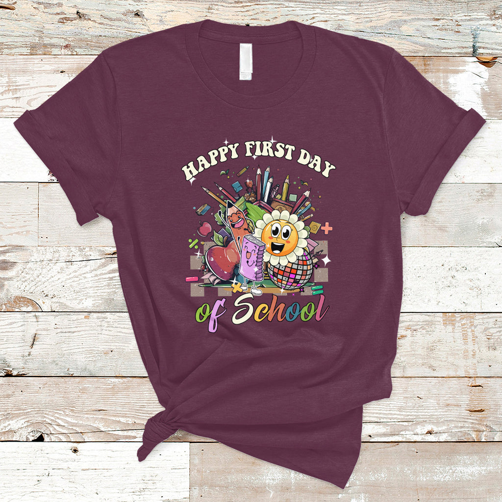 Happy First Day Of School T Shirt Back To School Retro Groovy - Wonder Print Shop