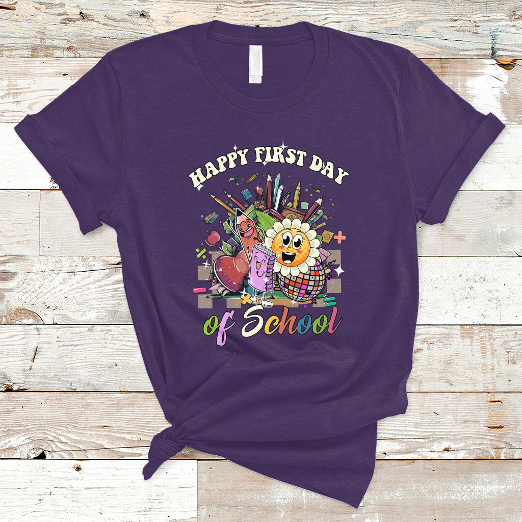 Happy First Day Of School T Shirt Back To School Retro Groovy - Wonder Print Shop