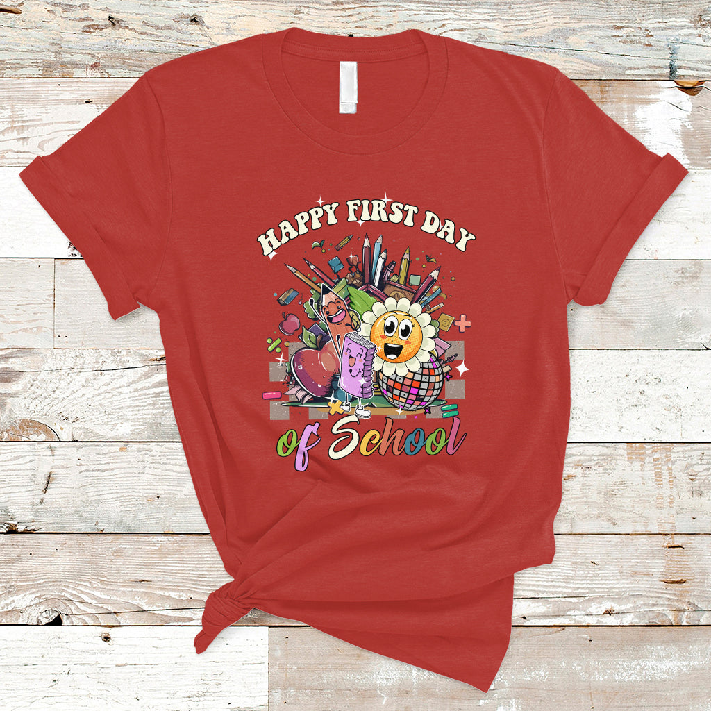 Happy First Day Of School T Shirt Back To School Retro Groovy - Wonder Print Shop