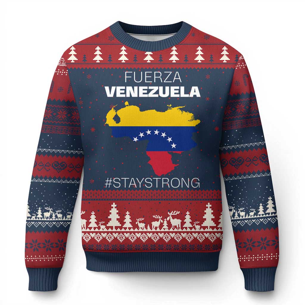 Fuerza Venezuela Strong Solidarity Ugly Christmas Sweater Hope Support Venezuelan Patriotic Flag Map