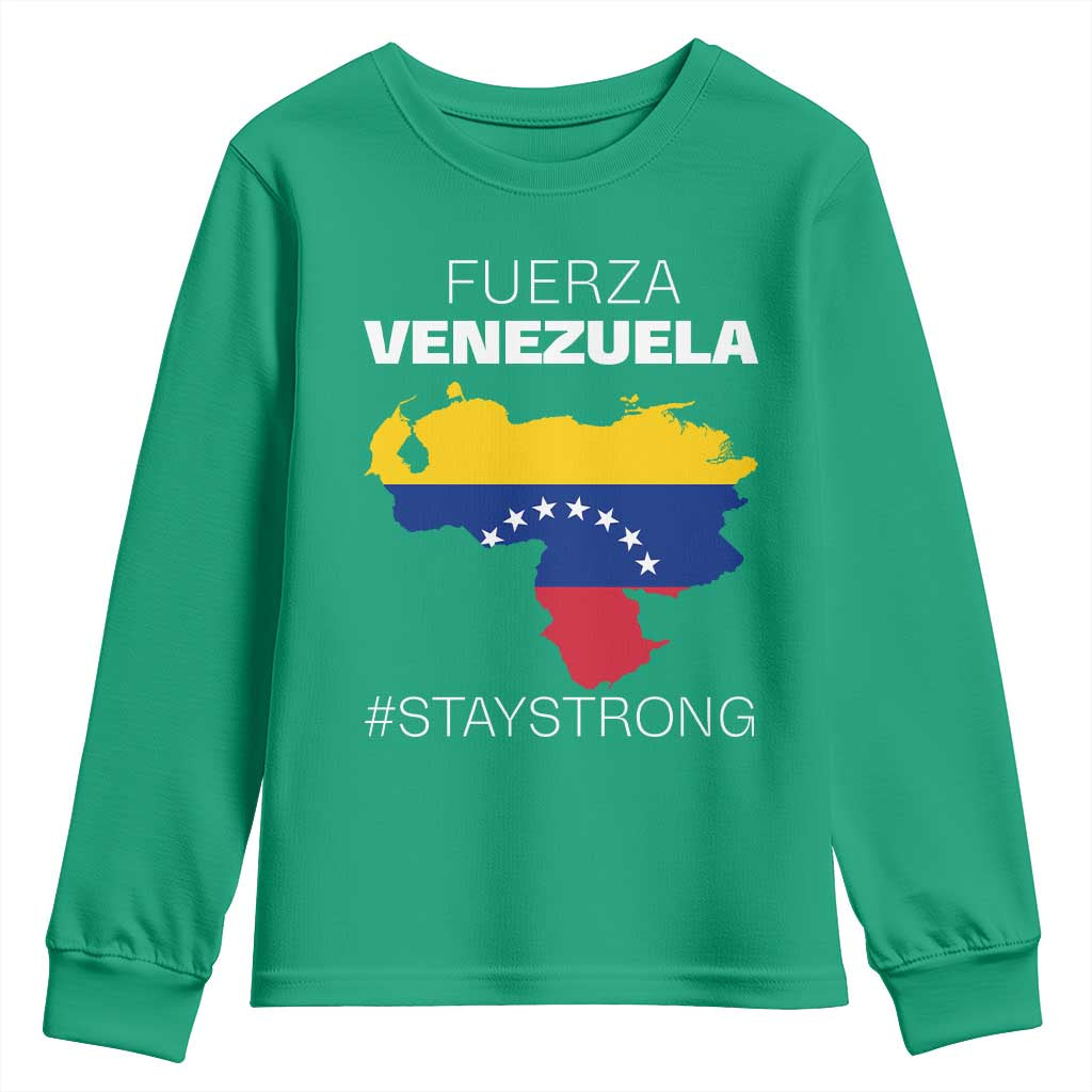 Fuerza Venezuela Strong Solidarity Youth Sweatshirt Hope Support Venezuelan Patriotic Flag Map