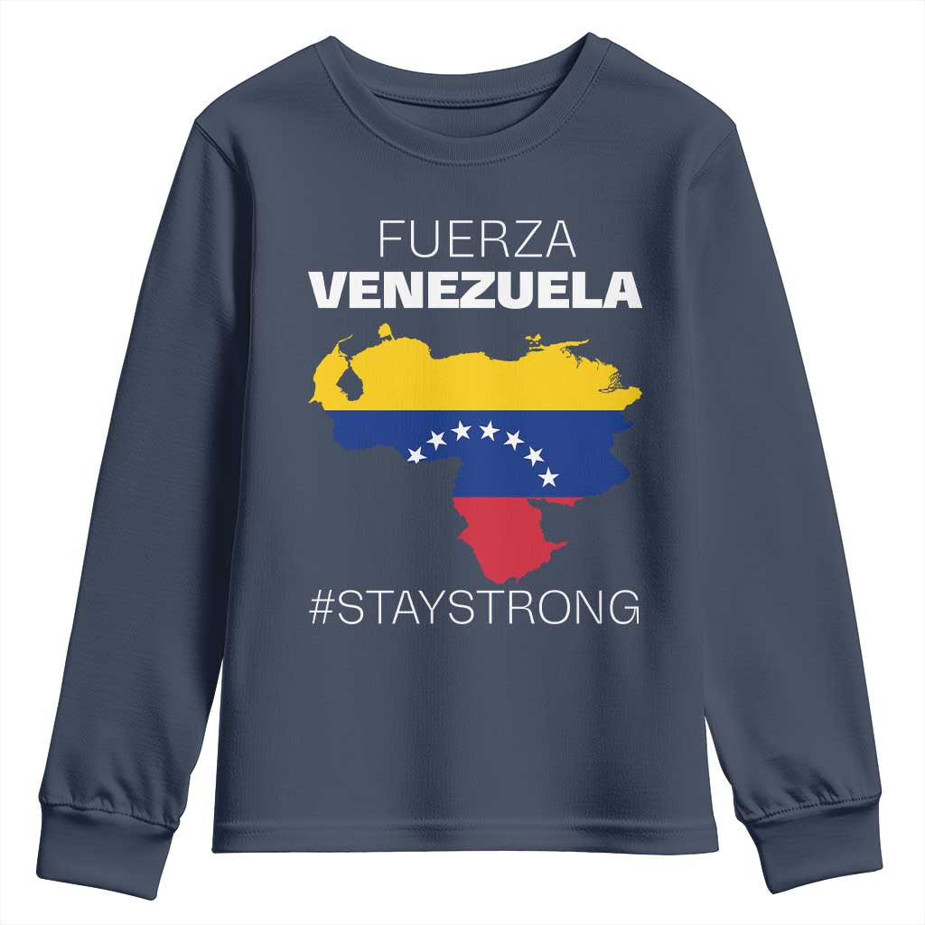 Fuerza Venezuela Strong Solidarity Youth Sweatshirt Hope Support Venezuelan Patriotic Flag Map