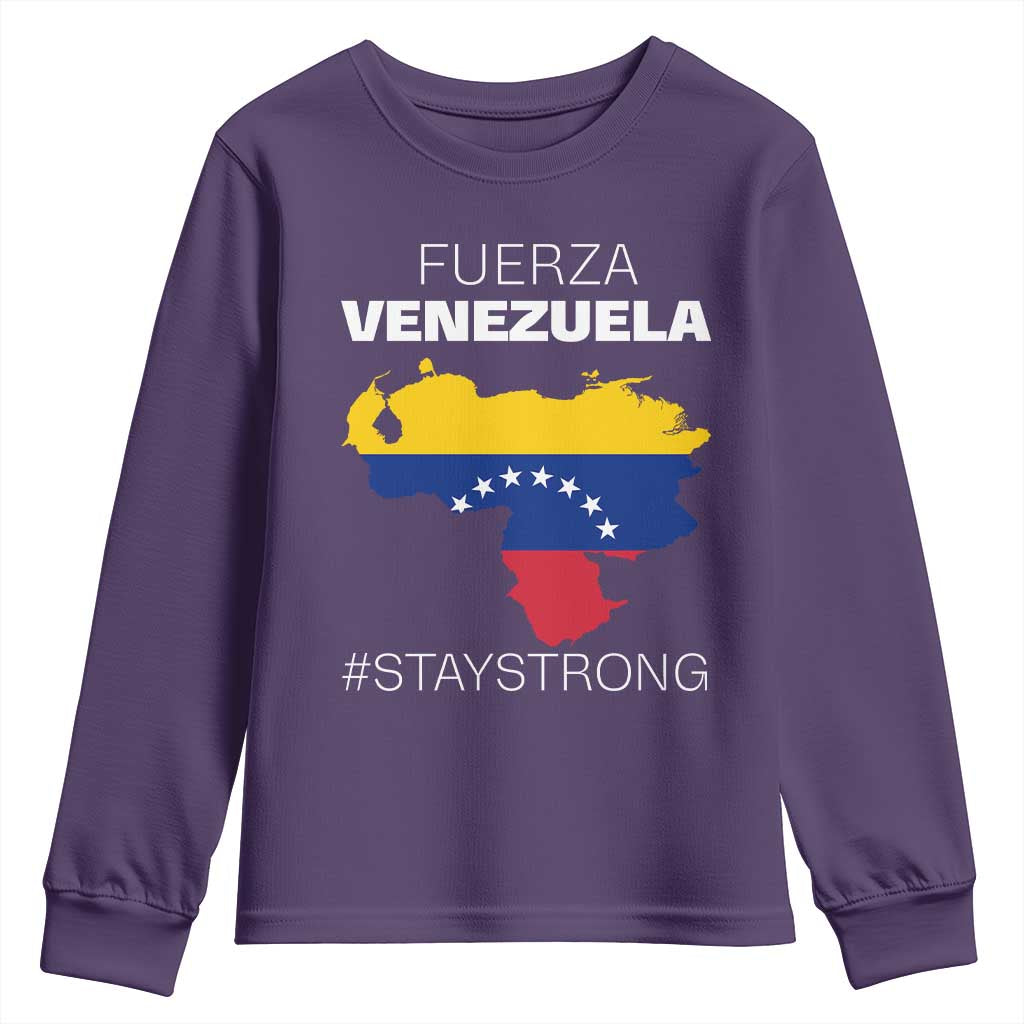 Fuerza Venezuela Strong Solidarity Youth Sweatshirt Hope Support Venezuelan Patriotic Flag Map
