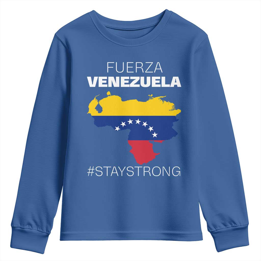 Fuerza Venezuela Strong Solidarity Youth Sweatshirt Hope Support Venezuelan Patriotic Flag Map