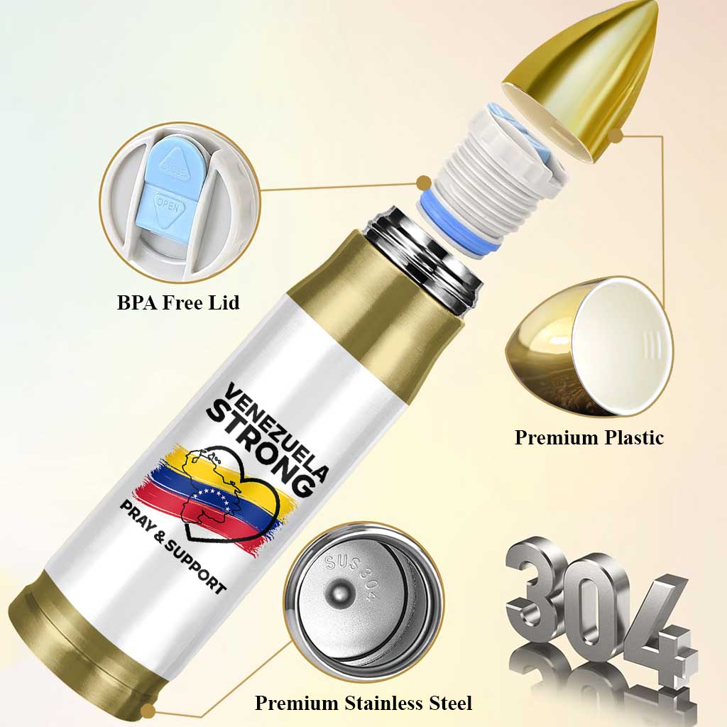 Venezuela Strong Pray and Support Bullet Tumbler Solidarity Patriotic Venezuelan Flag Map Heart