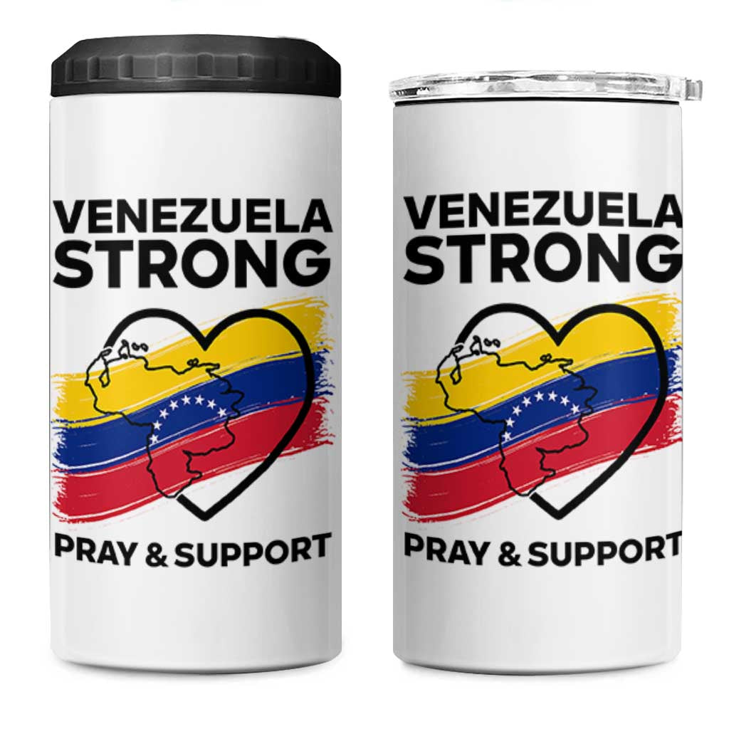 Venezuela Strong Pray and Support 4 in 1 Can Cooler Tumbler Solidarity Patriotic Venezuelan Flag Map Heart