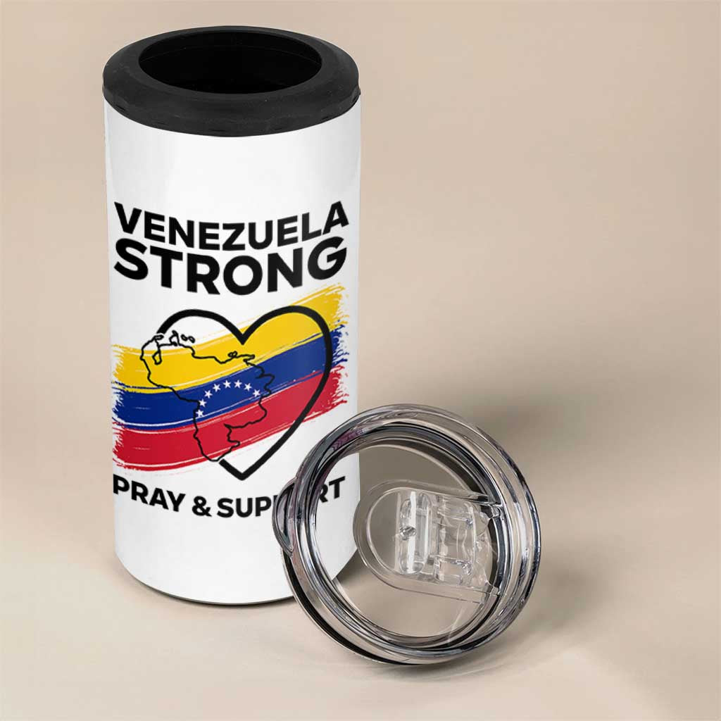Venezuela Strong Pray and Support 4 in 1 Can Cooler Tumbler Solidarity Patriotic Venezuelan Flag Map Heart