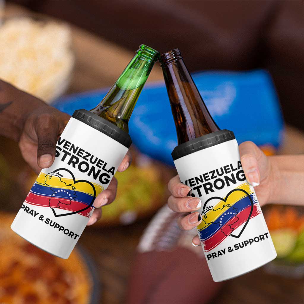 Venezuela Strong Pray and Support 4 in 1 Can Cooler Tumbler Solidarity Patriotic Venezuelan Flag Map Heart