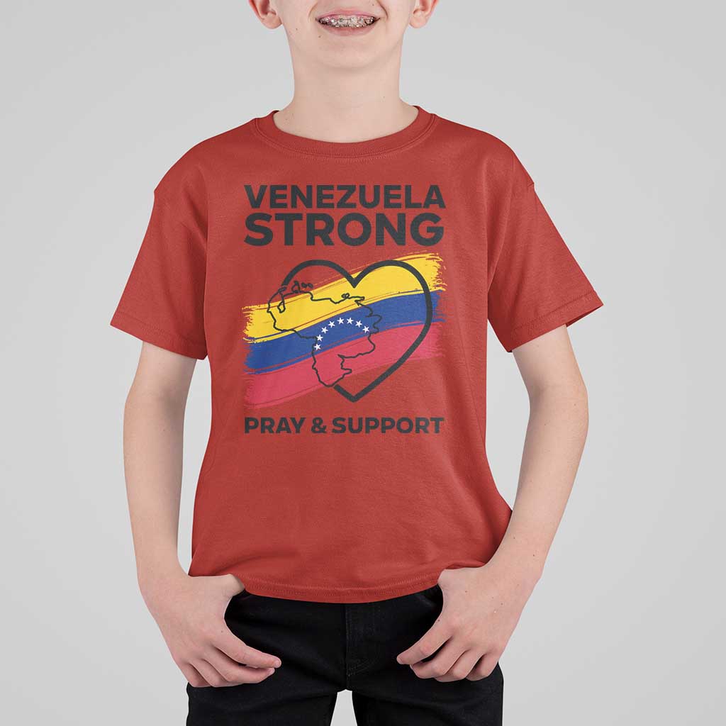 Venezuela Strong Pray and Support T Shirt For Kid Solidarity Patriotic Venezuelan Flag Map Heart