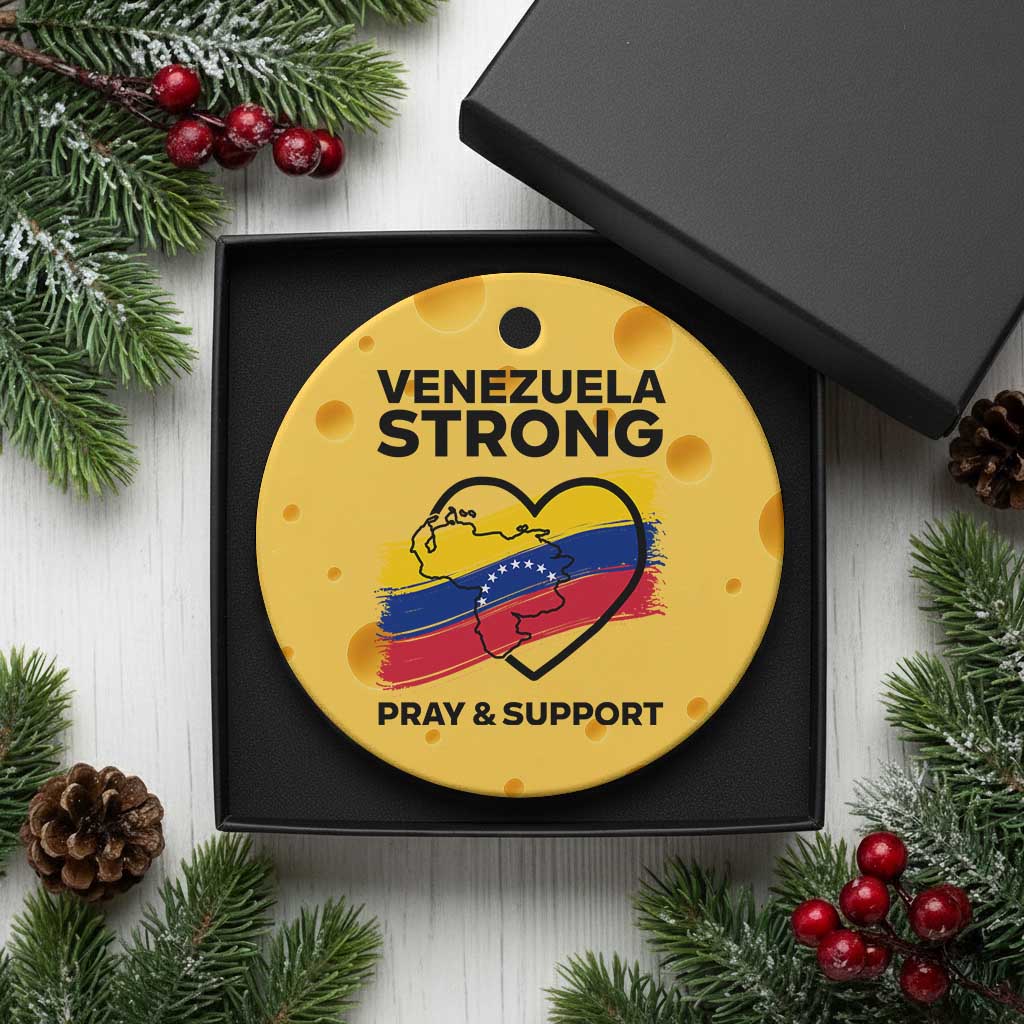 Venezuela Strong Pray and Support Ceramic Ornament Solidarity Patriotic Venezuelan Flag Map Heart