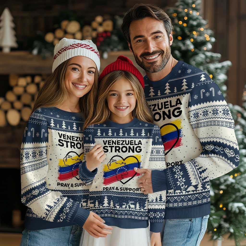 Venezuela Strong Pray and Support Ugly Christmas Sweater Solidarity Patriotic Venezuelan Flag Map Heart