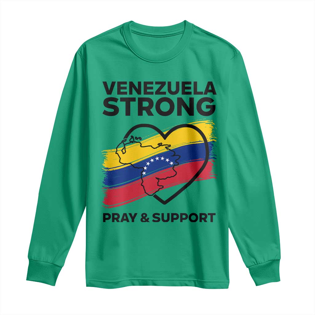 Venezuela Strong Pray and Support Long Sleeve Shirt Solidarity Patriotic Venezuelan Flag Map Heart