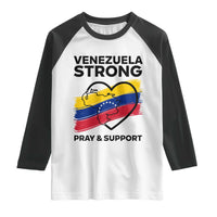 Venezuela Strong Pray and Support Raglan Shirt Solidarity Patriotic Venezuelan Flag Map Heart