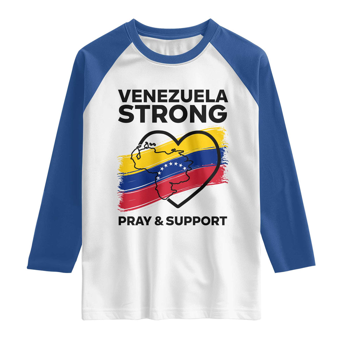 Venezuela Strong Pray and Support Raglan Shirt Solidarity Patriotic Venezuelan Flag Map Heart