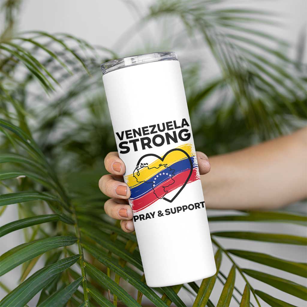 Venezuela Strong Pray and Support Skinny Tumbler Solidarity Patriotic Venezuelan Flag Map Heart
