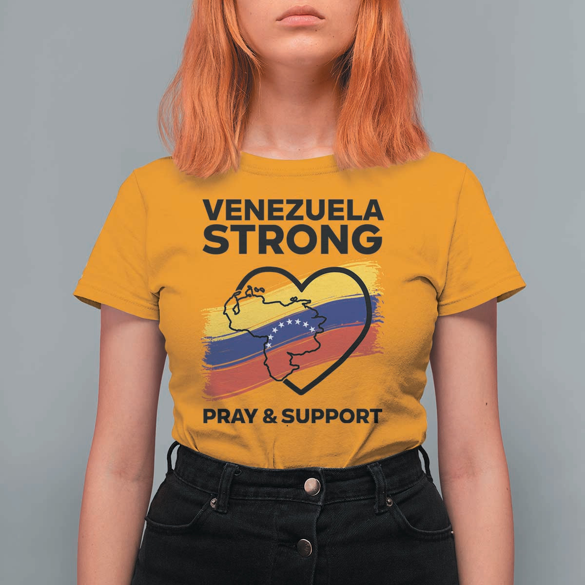 Venezuela Strong Pray and Support T Shirt For Women Solidarity Patriotic Venezuelan Flag Map Heart