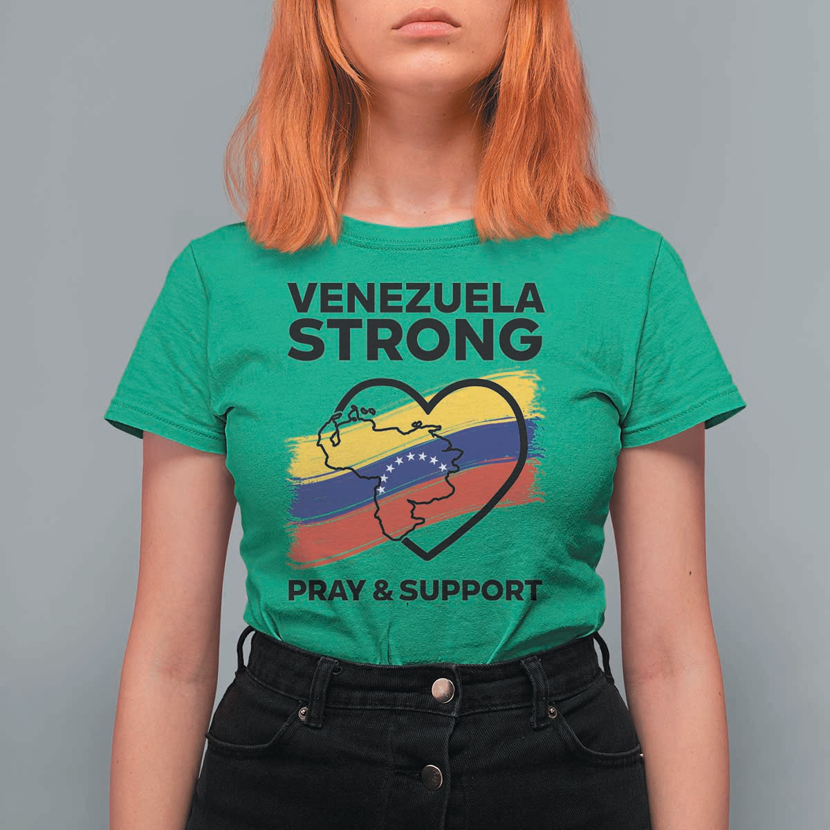 Venezuela Strong Pray and Support T Shirt For Women Solidarity Patriotic Venezuelan Flag Map Heart