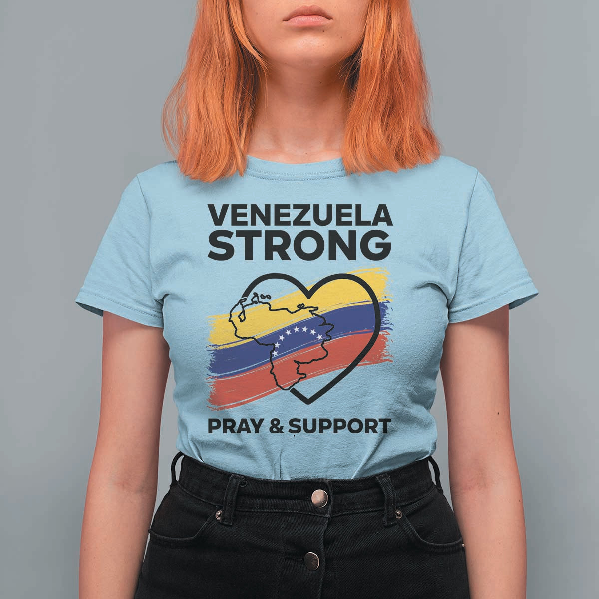 Venezuela Strong Pray and Support T Shirt For Women Solidarity Patriotic Venezuelan Flag Map Heart