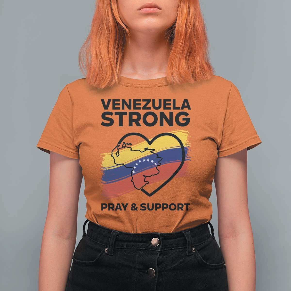 Venezuela Strong Pray and Support T Shirt For Women Solidarity Patriotic Venezuelan Flag Map Heart
