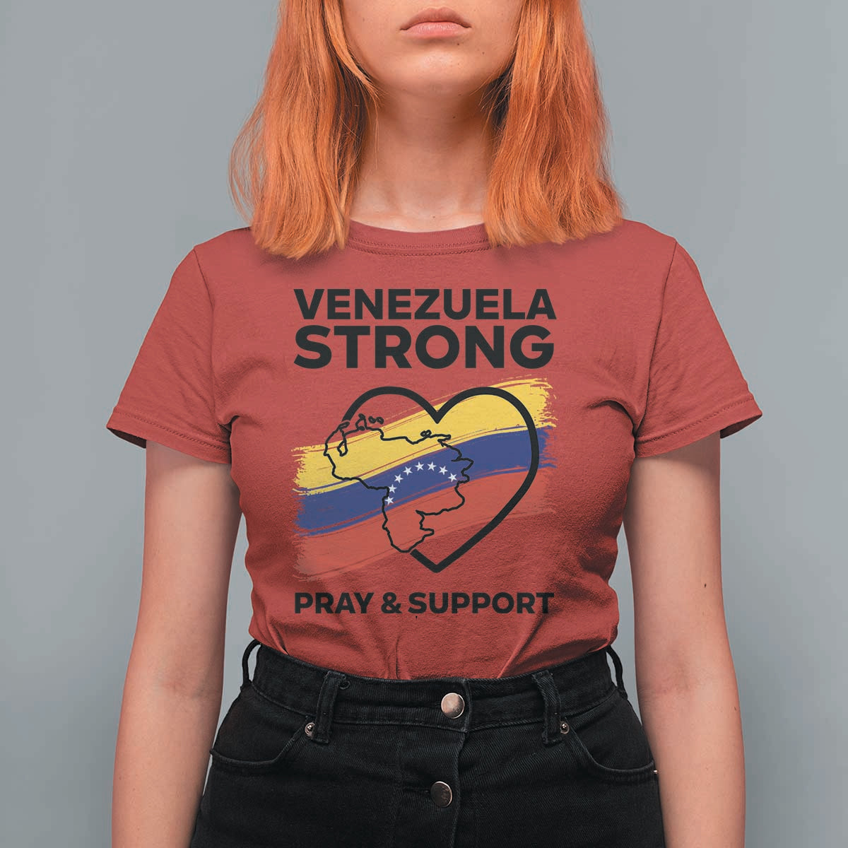 Venezuela Strong Pray and Support T Shirt For Women Solidarity Patriotic Venezuelan Flag Map Heart