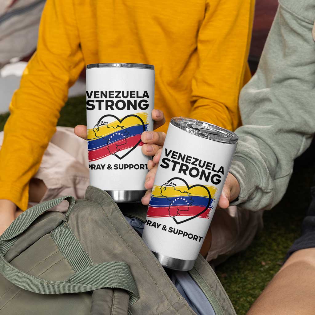Venezuela Strong Pray and Support Tumbler Cup Solidarity Patriotic Venezuelan Flag Map Heart