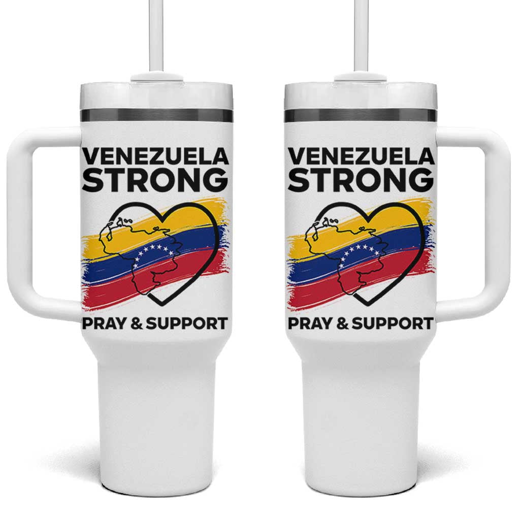 Venezuela Strong Pray and Support Tumbler With Handle Solidarity Patriotic Venezuelan Flag Map Heart