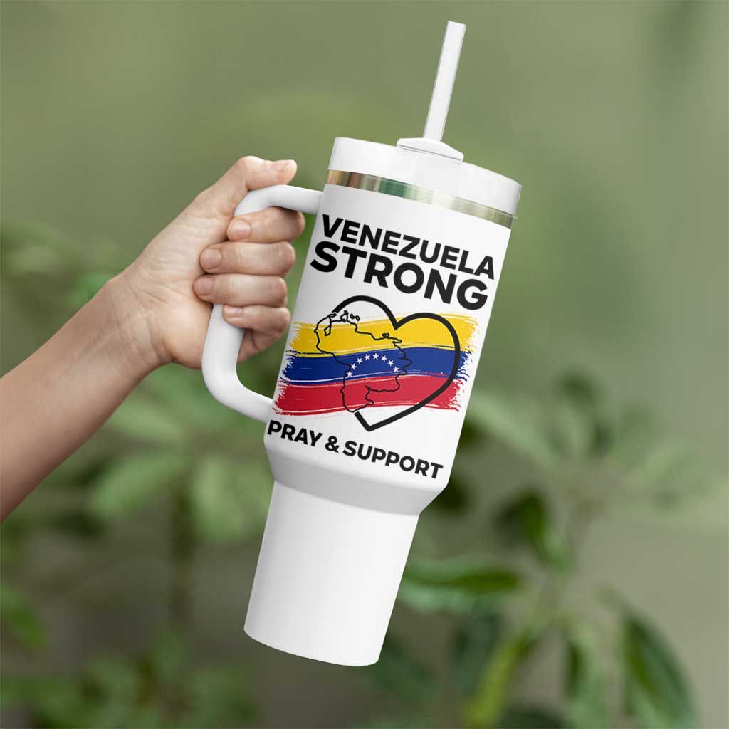 Venezuela Strong Pray and Support Tumbler With Handle Solidarity Patriotic Venezuelan Flag Map Heart