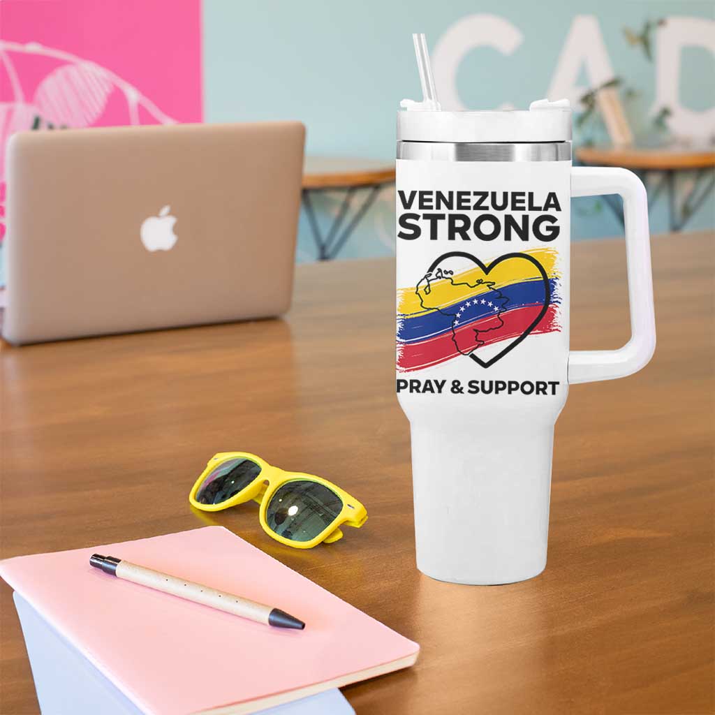 Venezuela Strong Pray and Support Tumbler With Handle Solidarity Patriotic Venezuelan Flag Map Heart