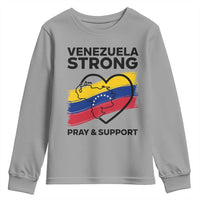 Venezuela Strong Pray and Support Youth Sweatshirt Solidarity Patriotic Venezuelan Flag Map Heart