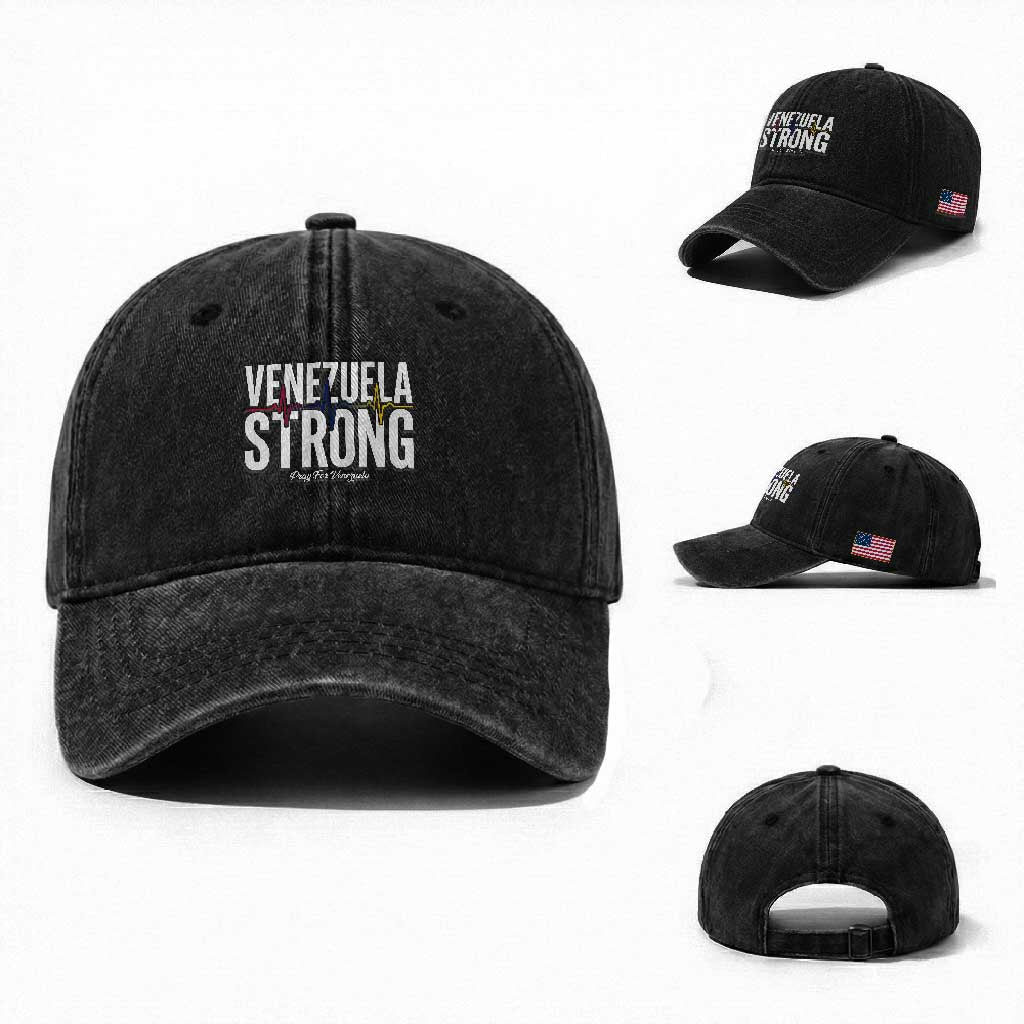 Venezuela Strong Venezuelan Heartbeat Washed Cotton Baseball Cap Solidarity Resilience Hope and Prayer