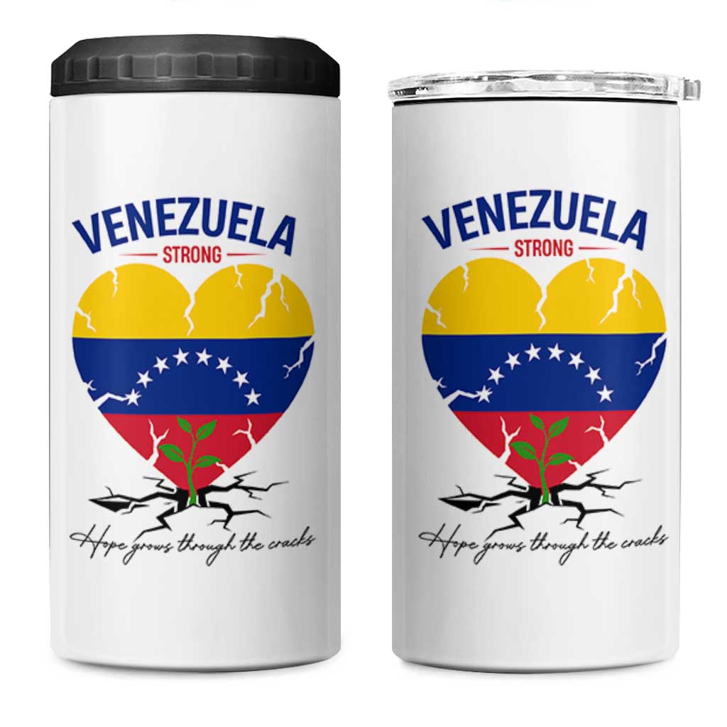 Venezuela Strong Healing Support 4 in 1 Can Cooler Tumbler Hope Grows Through Cracks Venezuelan Flag Heart