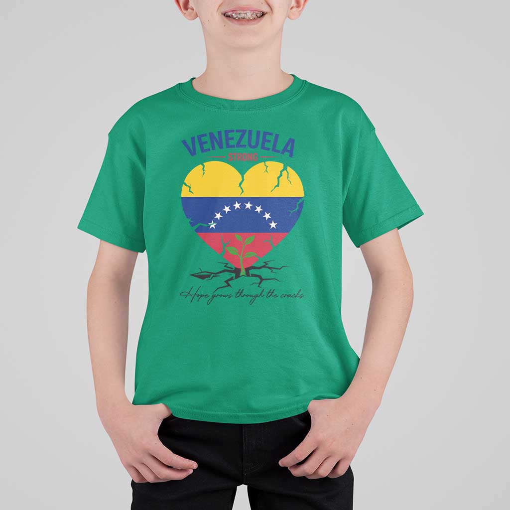 Venezuela Strong Healing Support T Shirt For Kid Hope Grows Through Cracks Venezuelan Flag Heart
