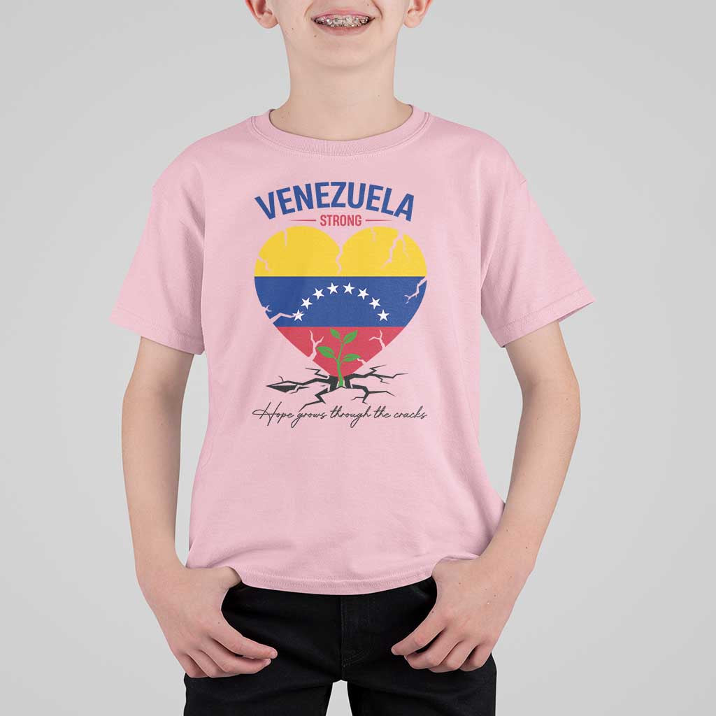 Venezuela Strong Healing Support T Shirt For Kid Hope Grows Through Cracks Venezuelan Flag Heart