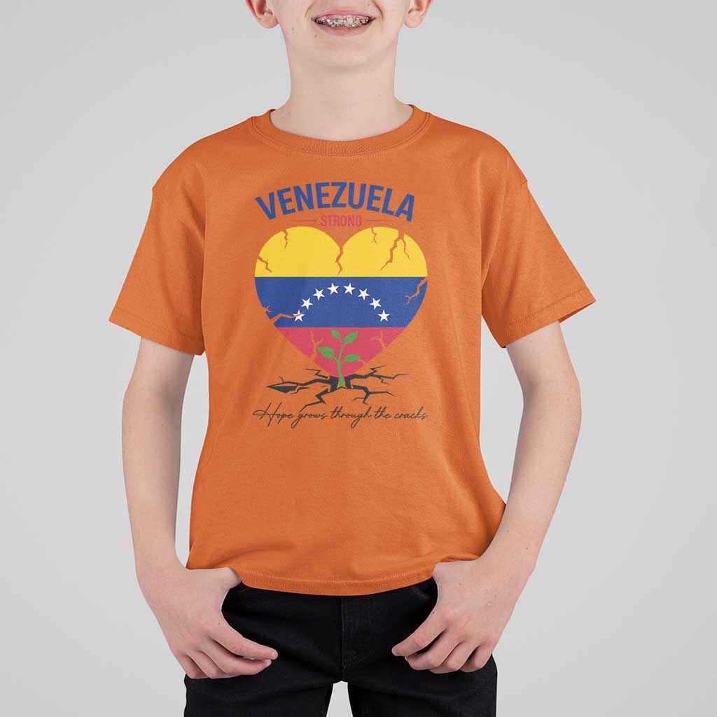 Venezuela Strong Healing Support T Shirt For Kid Hope Grows Through Cracks Venezuelan Flag Heart