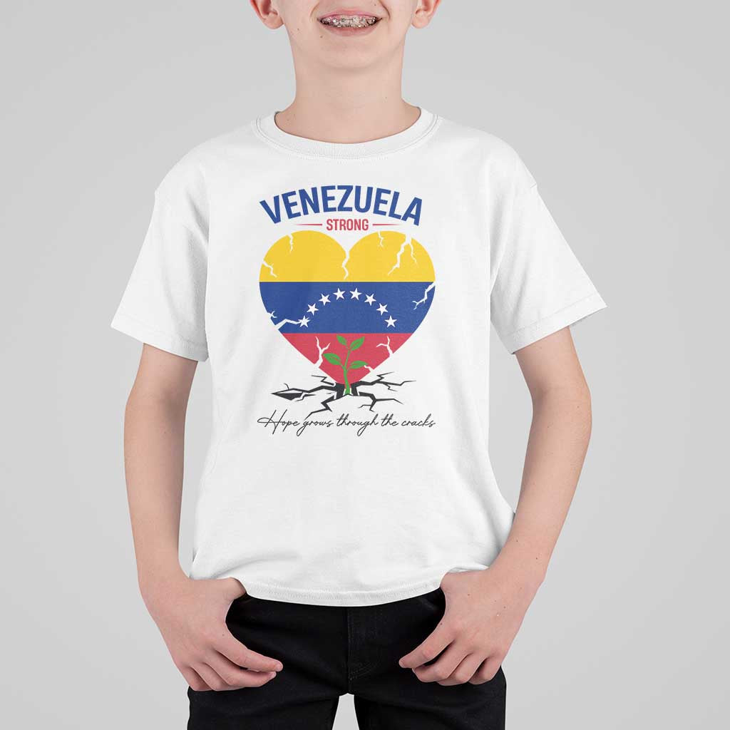 Venezuela Strong Healing Support T Shirt For Kid Hope Grows Through Cracks Venezuelan Flag Heart