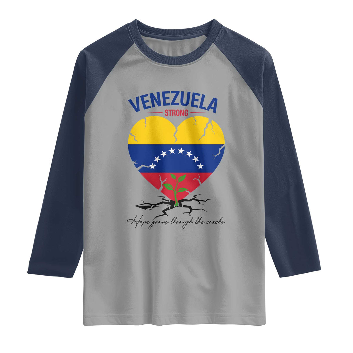 Venezuela Strong Healing Support Raglan Shirt Hope Grows Through Cracks Venezuelan Flag Heart