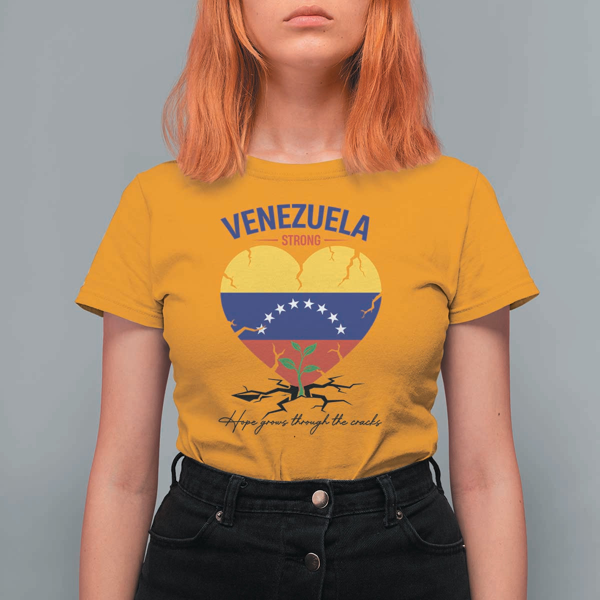 Venezuela Strong Healing Support T Shirt For Women Hope Grows Through Cracks Venezuelan Flag Heart