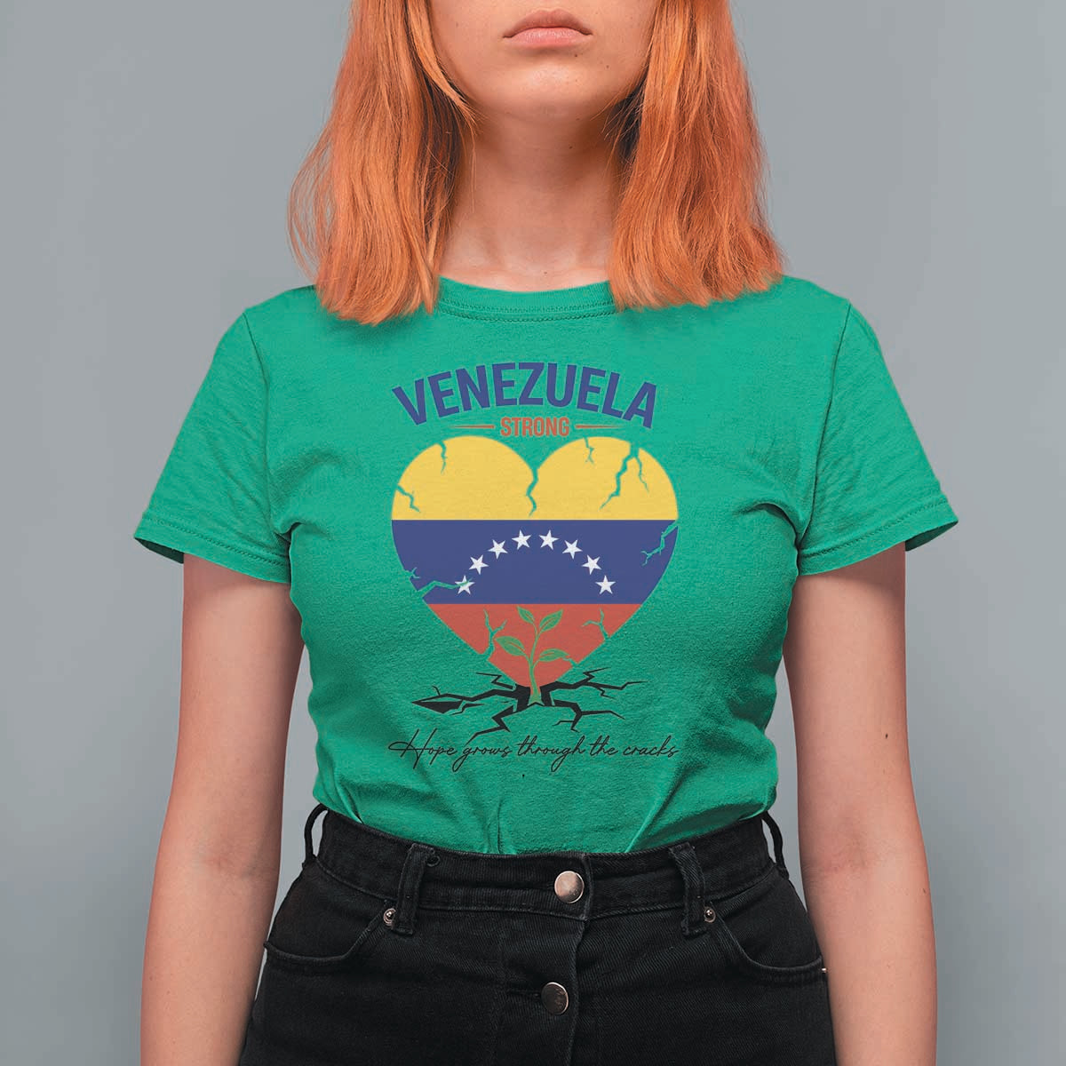 Venezuela Strong Healing Support T Shirt For Women Hope Grows Through Cracks Venezuelan Flag Heart