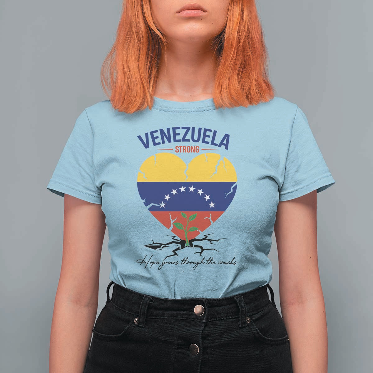 Venezuela Strong Healing Support T Shirt For Women Hope Grows Through Cracks Venezuelan Flag Heart
